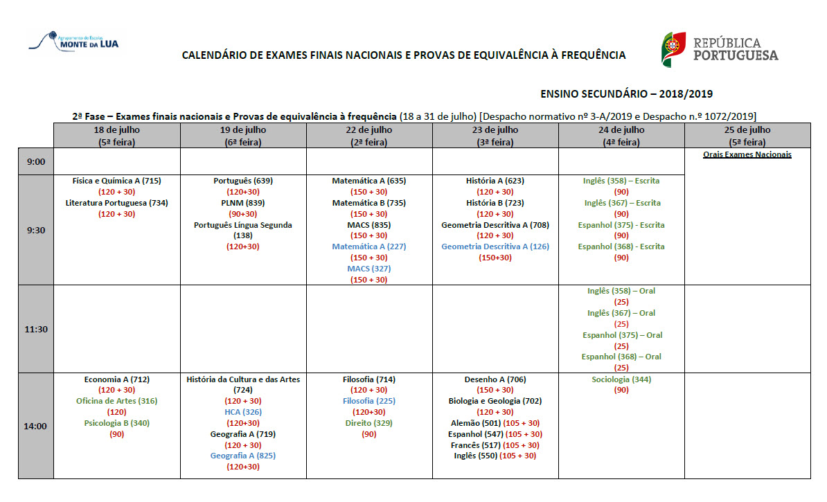 calendario pef secundário 2 fase 3