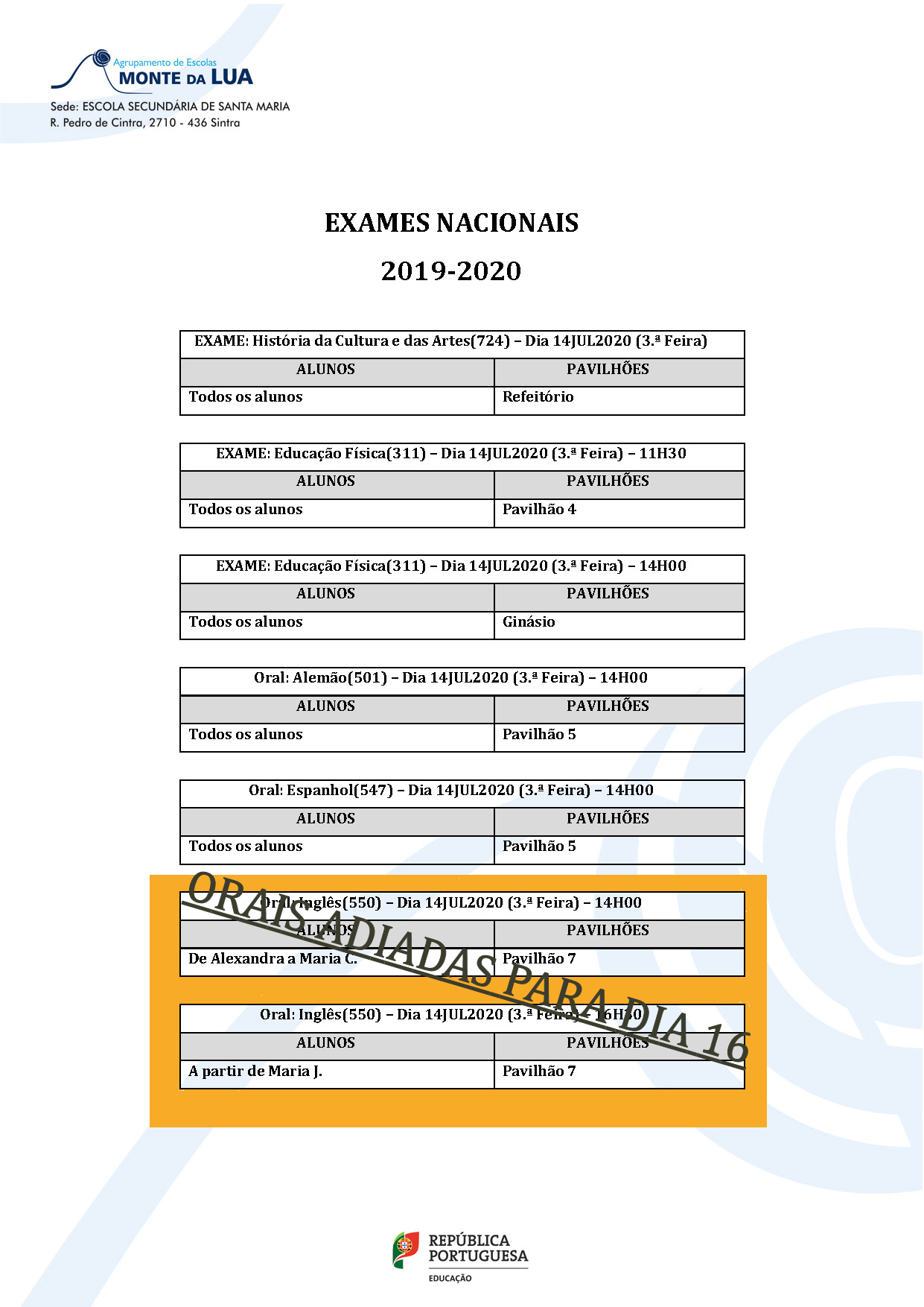 Exames Nacionais Pavilhões A