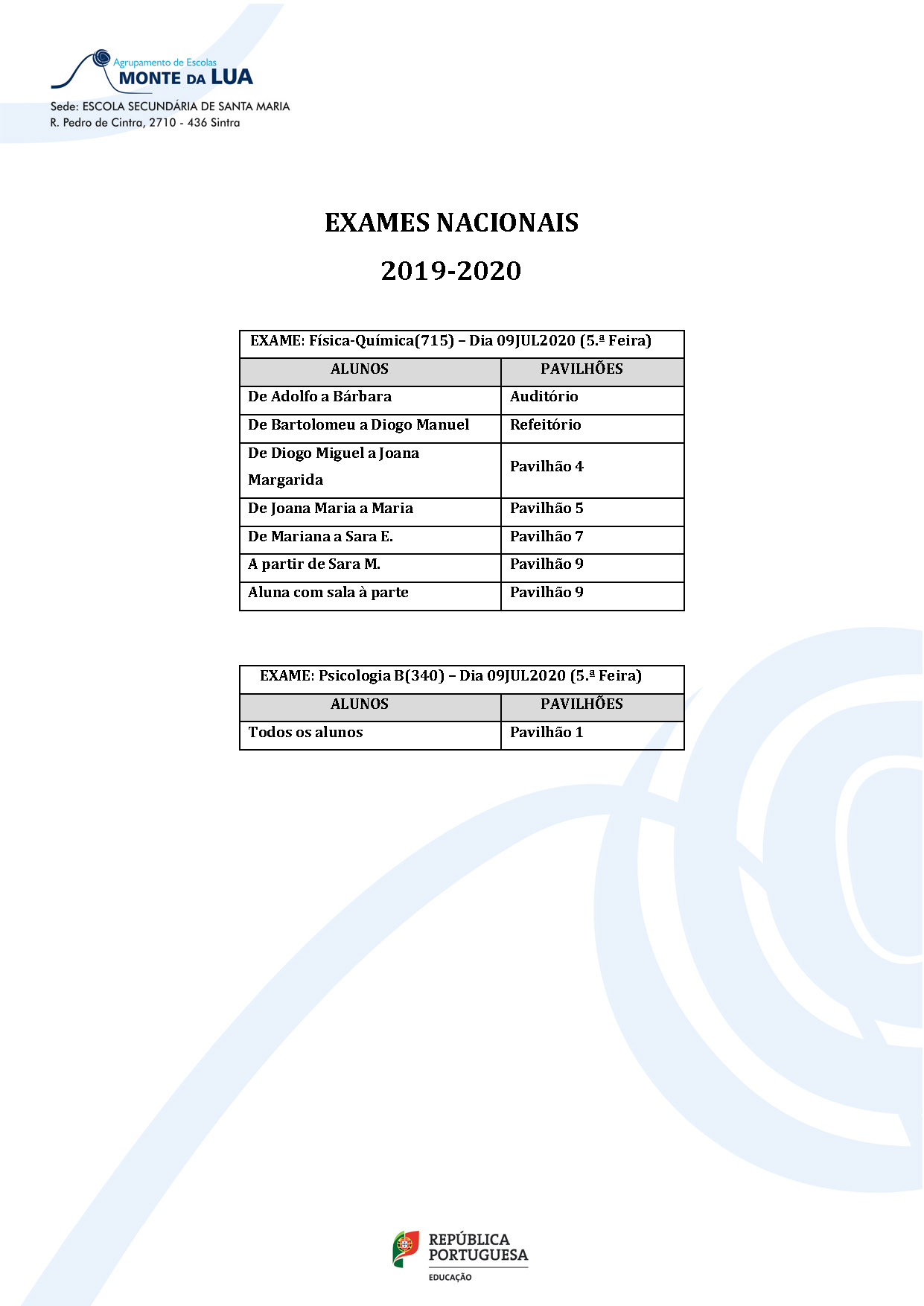 Exames Nacionais Pavilhões A