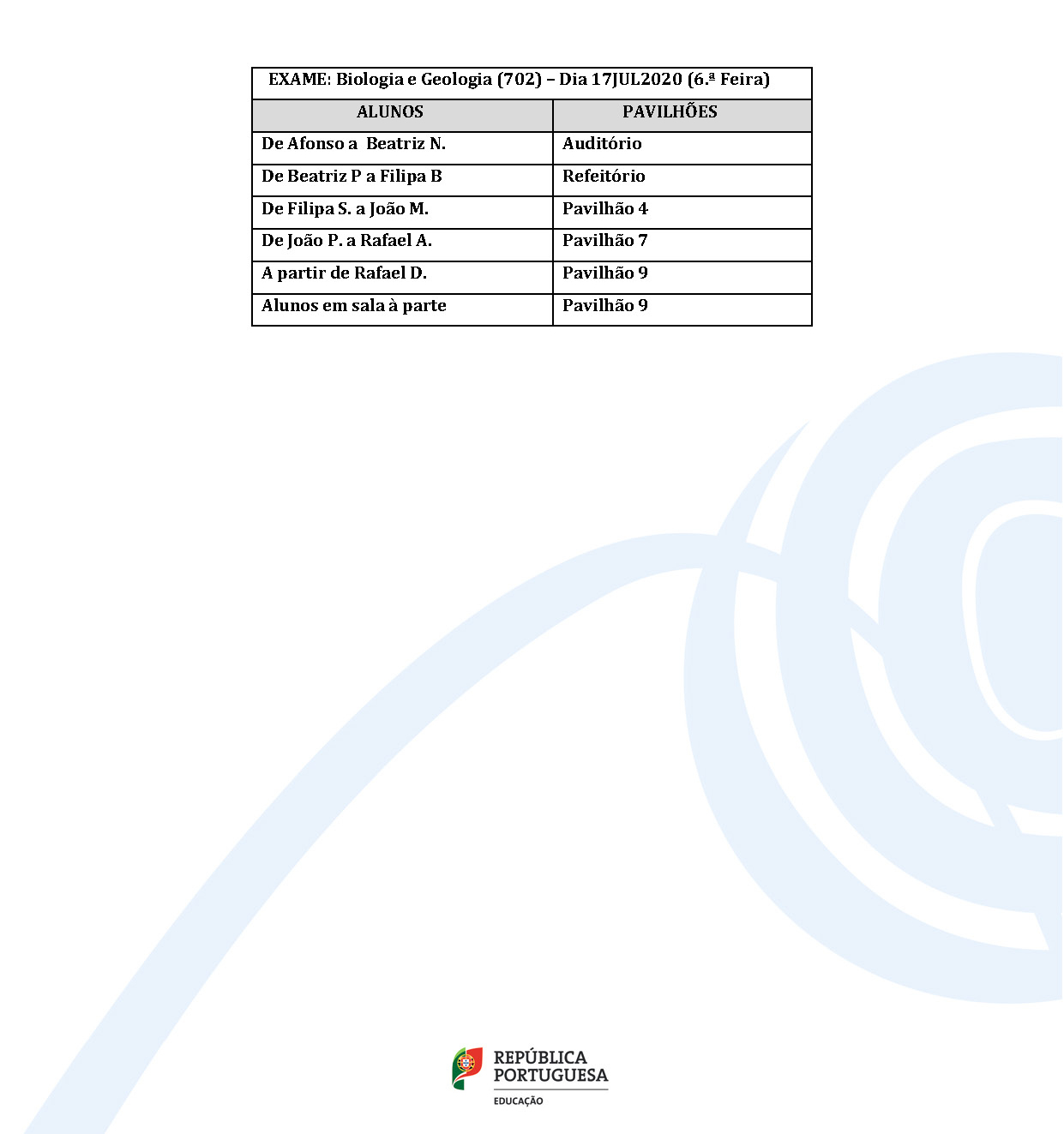 Exames Nacionais Pavilhões 6.ª Feira 17 fix